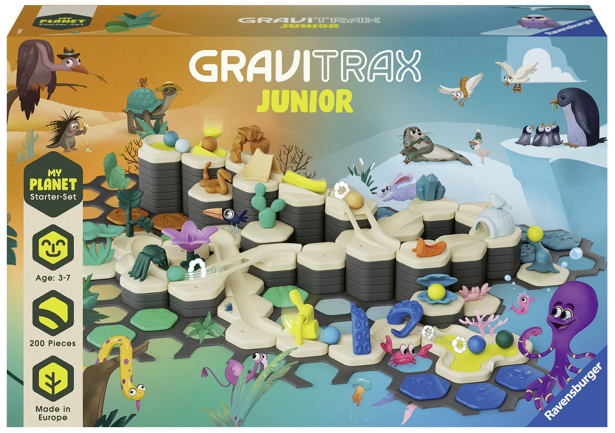 GraviTrax Junior Starter-Set : Kit de construction pour enfants de 3 à 7 ans, contient 200 pièces, sur le thème des espèces menacées.