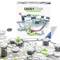 Ensemble de départ GraviTrax de Ravensburger, parcours de billes interactif avec des éléments gris et verts, sur une surface blanche.