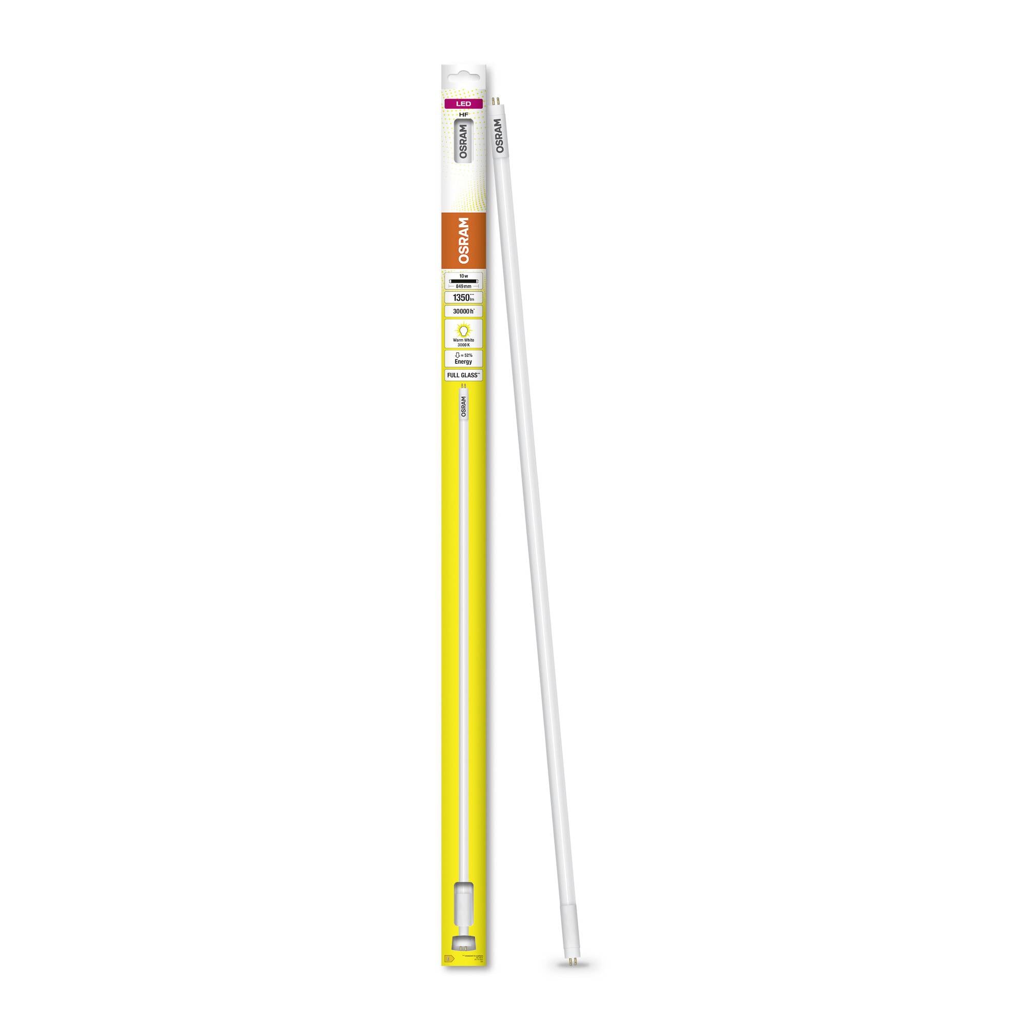 Un long produit blanc et en forme de bâton dans un emballage jaune. Des informations et des symboles sont imprimés sur l'emballage.
