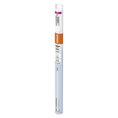 Une lampe LED OSRAM dans un emballage blanc et orange avec des informations sur le produit. 10W, équivalent à un éclairage traditionnel de 100W.