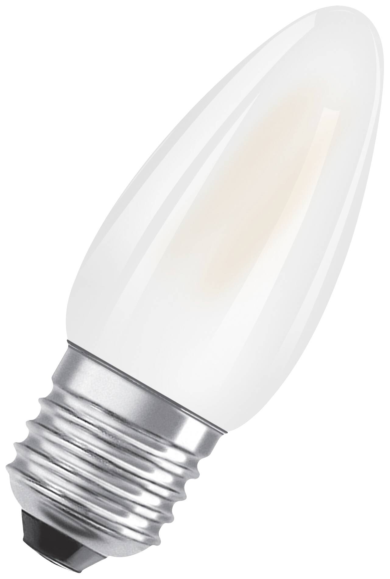Une ampoule en forme de goutte avec un pas de vis, en verre blanc, qui brille doucement. Adaptée pour l'éclairage décoratif ou d'accentuation.