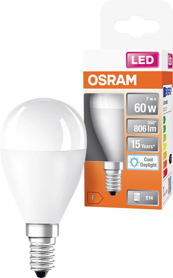 OSRAM HOMELIGHTING 4099854023125 LED CEE F (A - G) E14 Globe (mini) 7 W = 60 W blanc froid (Ø x H) 47 mm x 47 mm  1 pc(s)