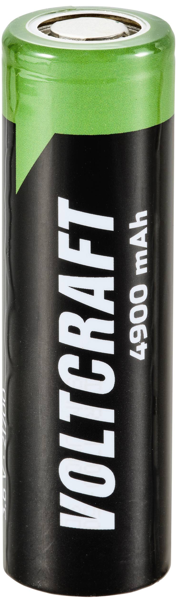 Une batterie rechargeable de la marque Voltcraft d'une capacité de 4900 mAh, boîtier noir avec une bordure supérieure verte.