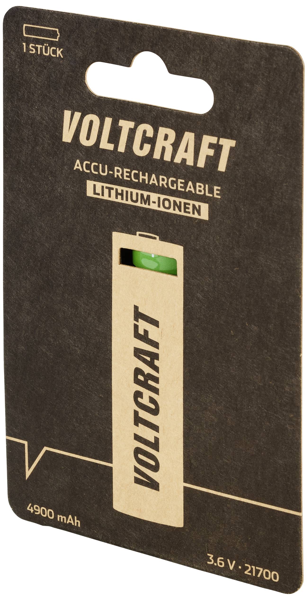 'Voltcraft Batterie lithium-ion, 1 pièce, 4900 mAh, 3,6 V, 21700. Adaptée aux appareils rechargeables.'