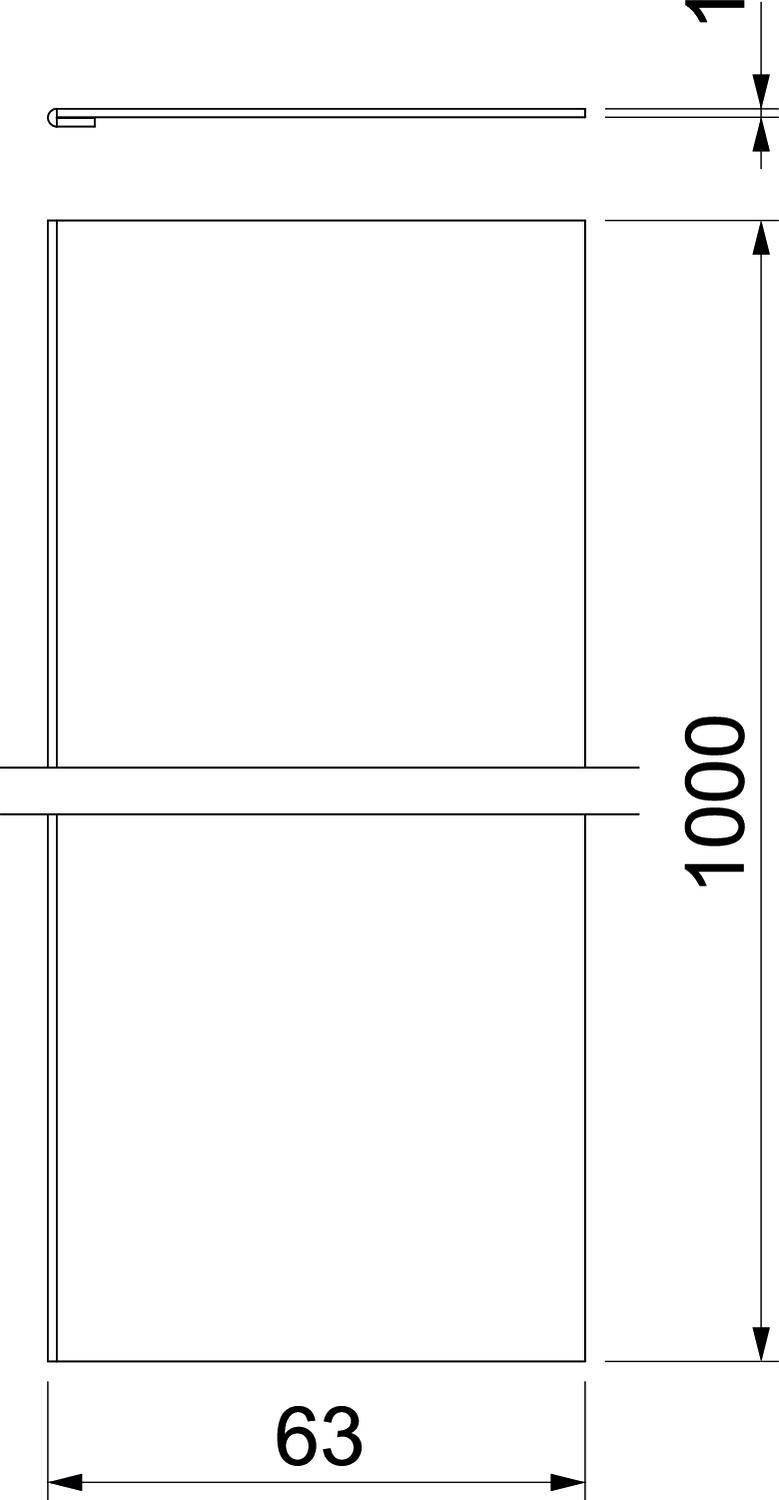 Dessin technique d'un objet rectangulaire de dimensions 63 x 1000 mm, divisé transversalement en deux parties.