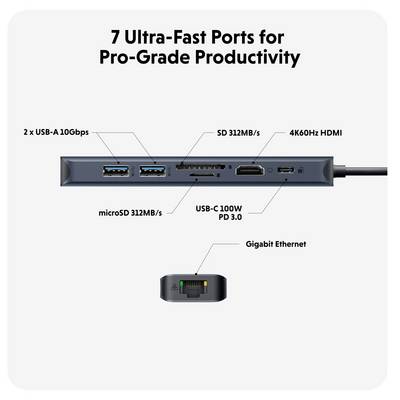 HYPER Station d'accueil USB-C® HyperDrive EcoSmart Gen.2 Hub Convient pour les marques: universel alimentation USB-C®-6