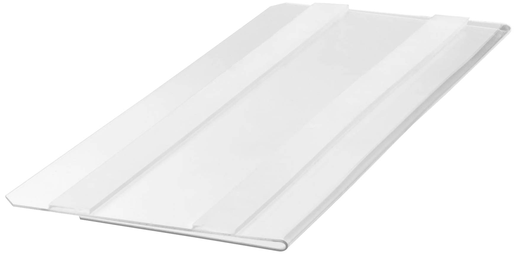 Un racloir plat et transparent en plastique, utilisé pour enlever des liquides ou lisser des surfaces.