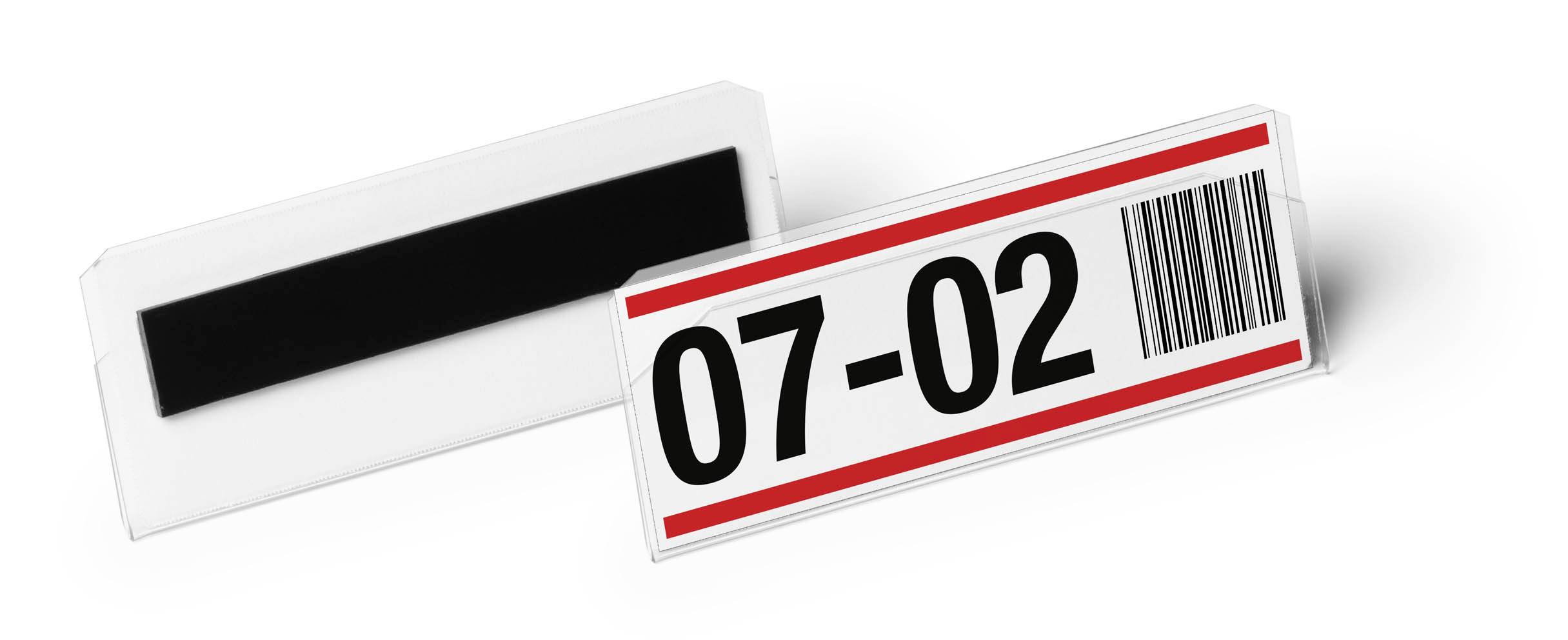 Deux étiquettes de prix, l'une portant l'inscription '07-02' et un code-barres. Elles ont des faces arrières blanches et des bandes noires.