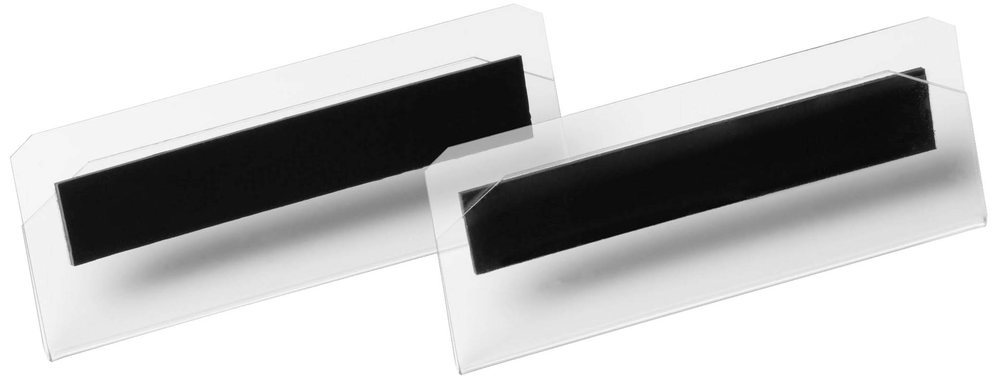 Deux motifs de barres noires sur des supports rectangulaires transparents, disposés côte à côte, sur un fond blanc.