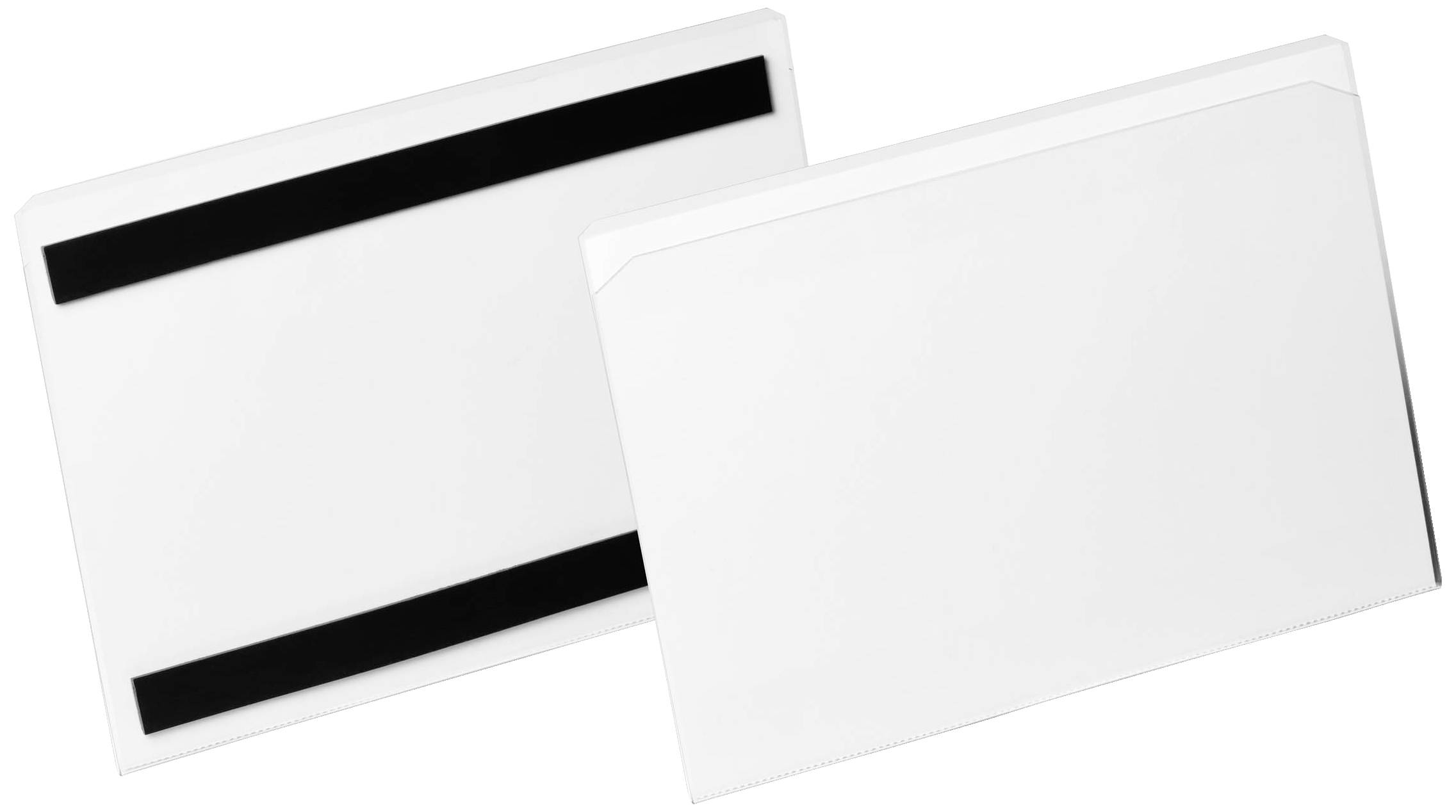 Deux enveloppes blanches, avec une bande noire sur l'une des enveloppes. Elles sont légèrement décalées et montrent le recto et le verso.