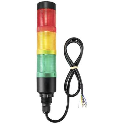 Système de signalisation lumineux de type feu de signalisation avec des lumières rouge, jaune et verte ; indique le statut ou l'état d'une machine.