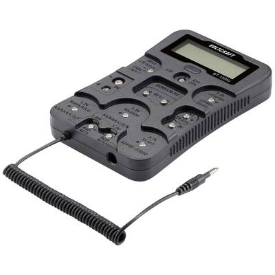 Testeur de batterie Voltcraft BT-1200C avec écran LCD et connexions pour différentes tailles de batteries. Mesure le niveau de charge et la capacité.
