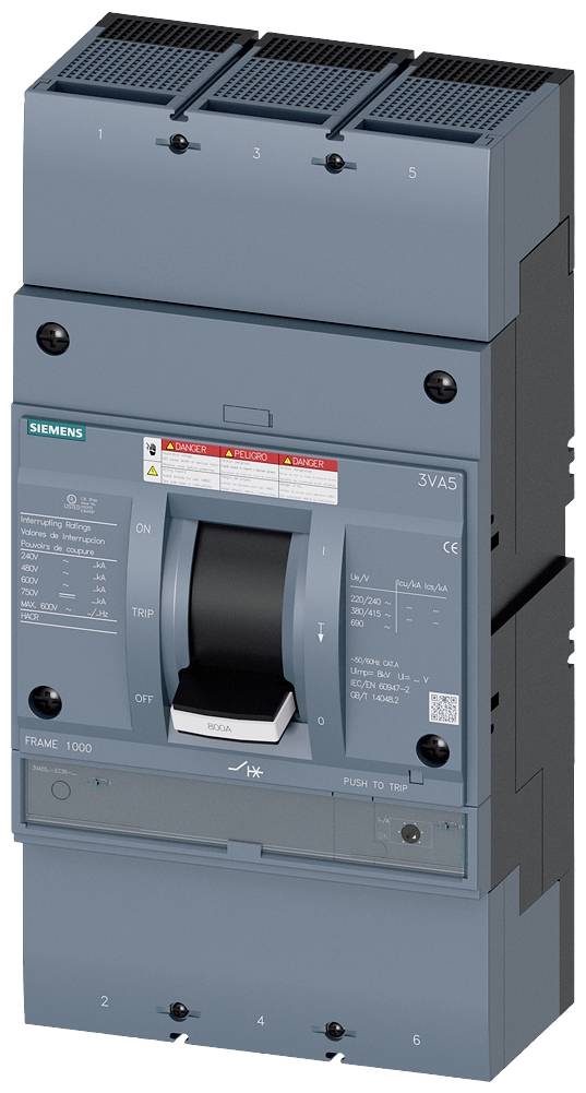Siemens 3VA5580-7EC36-0AA0 Disjoncteur 1 pc(s) Plage de réglage (courant): 4000 - 8000 A Tension de contact (max.): 480 V DC/AC Piece