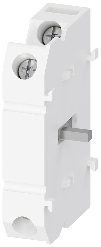 Interrupteur électrique blanc vertical, avec deux bornes à vis en haut et en bas, curseur au centre.