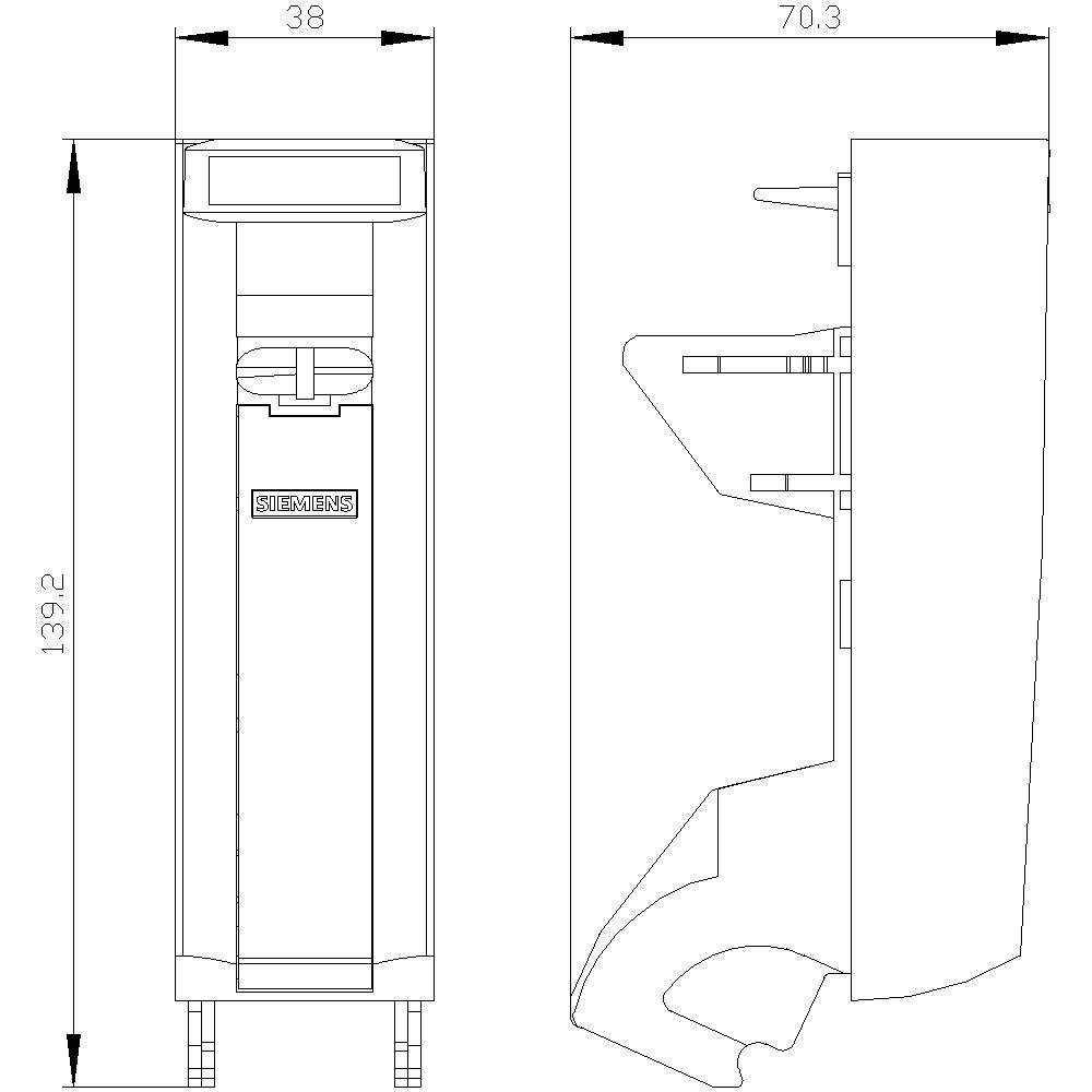Dessin technique d'un distributeur d'eau vu de face et de côté, avec indication des hauteurs et largeurs en millimètres.