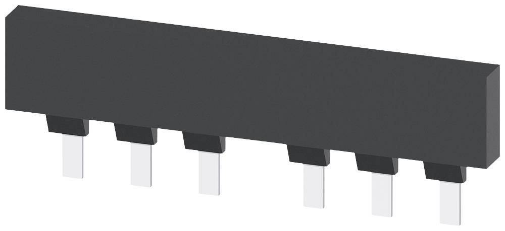 Un circuit intégré noir avec six broches argentées à sa base, représenté de côté sur un fond blanc.