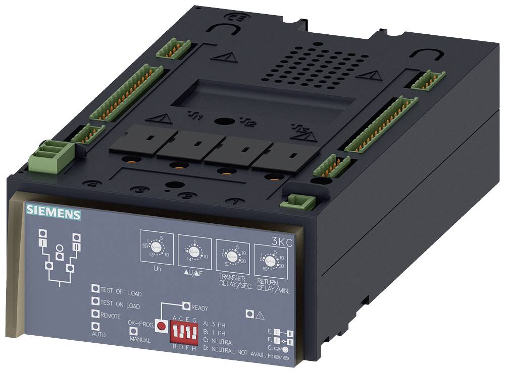 Un appareil électrique de Siemens doté de plusieurs connexions et interrupteurs, probablement utilisé pour le contrôle et la surveillance de circuits électriques.