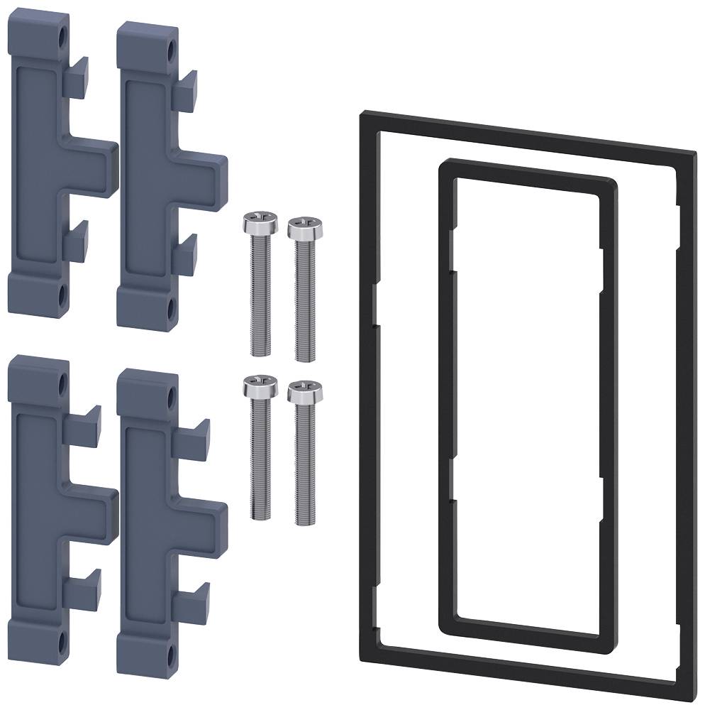 Quatre supports gris, quatre vis et deux cadres rectangulaires noirs.
