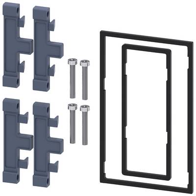 Quatre supports gris, quatre vis et deux cadres rectangulaires noirs.