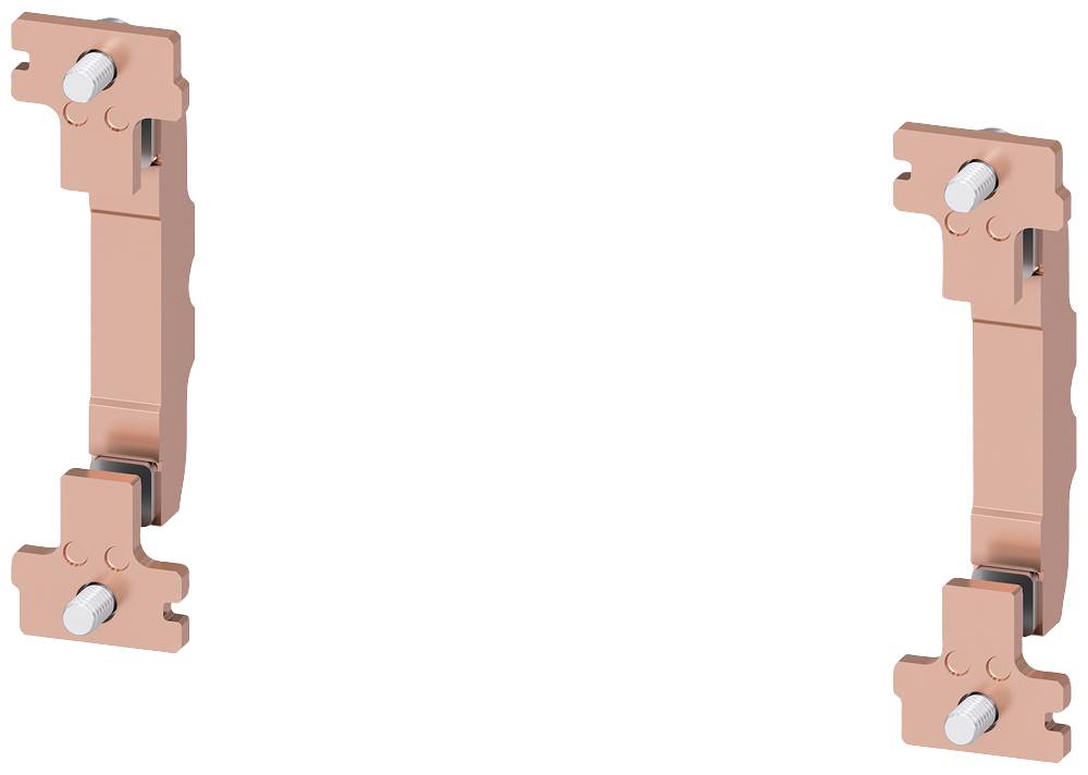 Deux supports métalliques de couleur cuivrée avec des raccords à vis, disposés symétriquement ; probablement des pièces accessoires pour des appareils électriques.