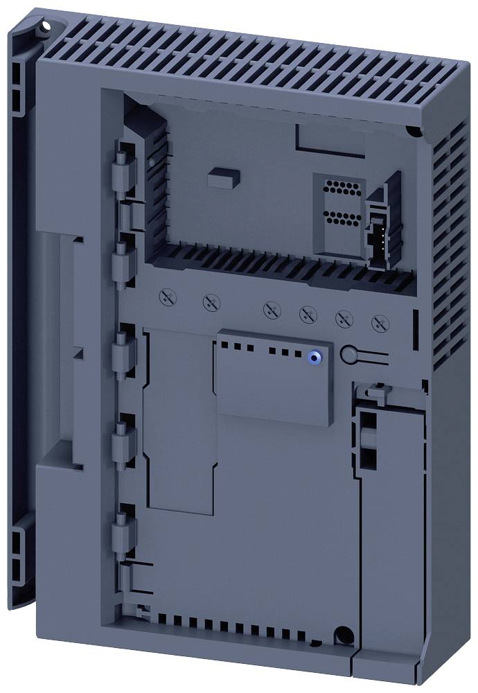 Un appareil électronique gris-bleu avec des orifices de ventilation et plusieurs connexions à l'arrière, probablement un module de commande.