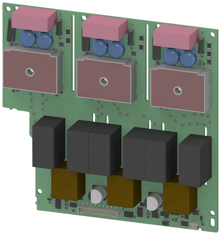 Illustration d'un schéma électronique avec trois rectangles en haut représentant des composants électroniques et plusieurs autres formes géométriques montrant d'autres éléments du circuit.