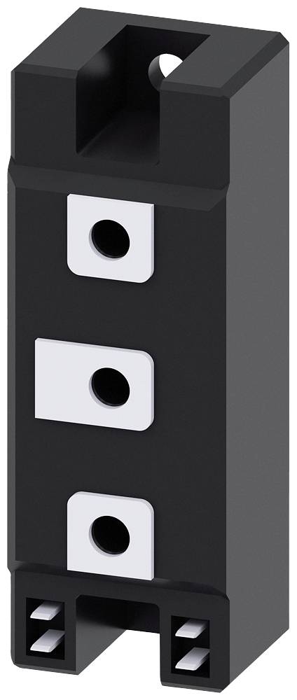 Adaptateur électrique noir, rectangulaire, tripolaire, avec un trou de fixation en haut.