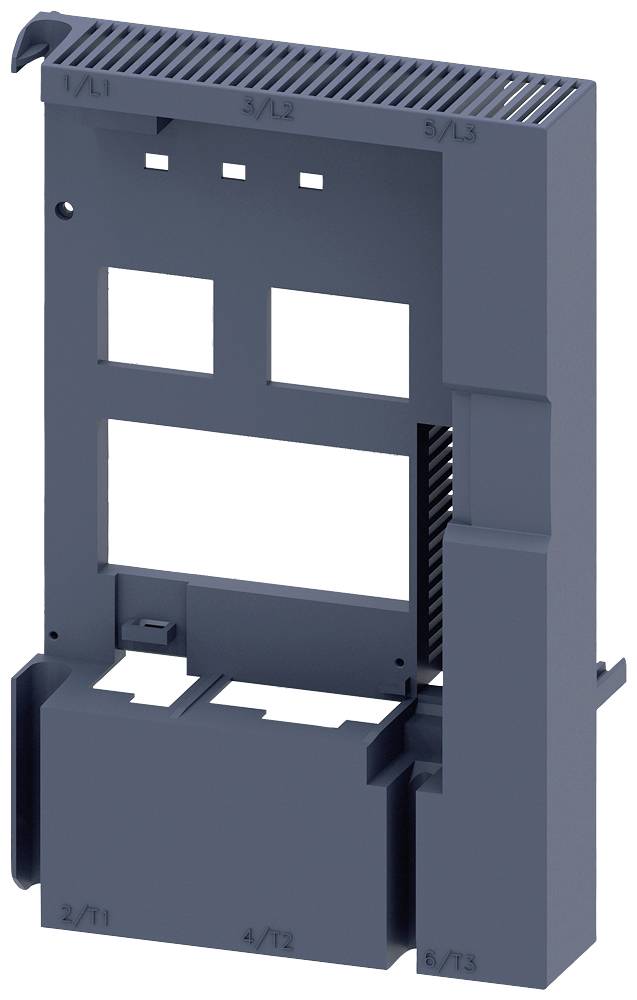 Un boîtier en plastique bleu, rectangulaire, doté de plusieurs ouvertures et emplacements pour composants électriques ou électroniques.
