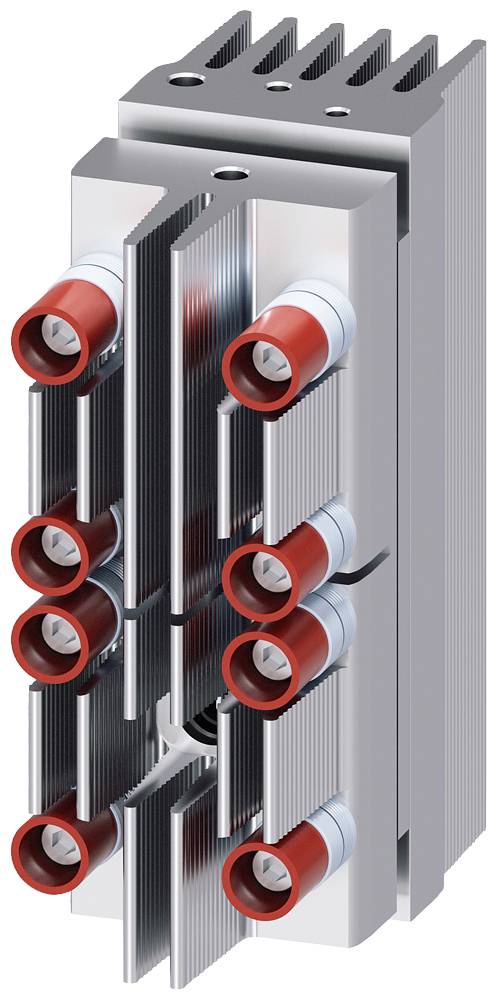 Un composant technique en métal avec plusieurs cylindres rouges disposés verticalement. Adapté pour des applications industrielles.