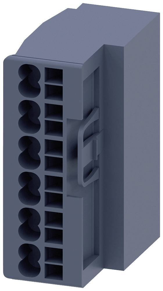 Un connecteur électrique bleu foncé avec plusieurs ouvertures de connexion, adapté aux câblages techniques dans les appareils électroniques.