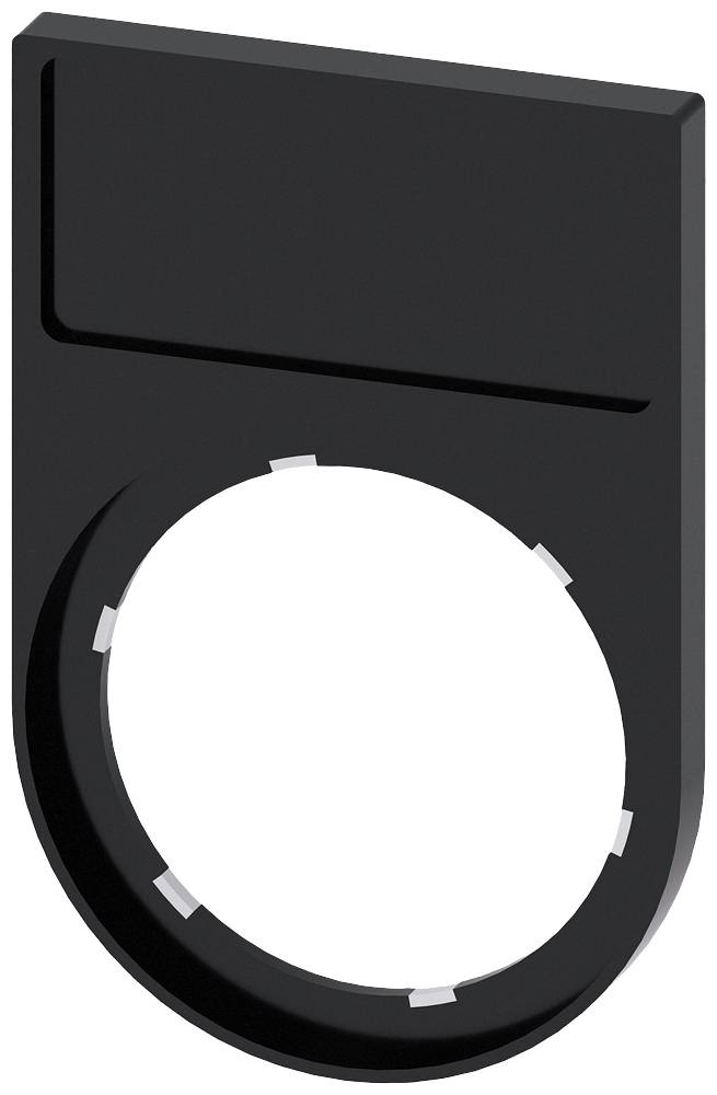 Une pièce en plastique noir en forme de demi-cercle avec une grande ouverture ronde au centre. Une surface rectangulaire est située en haut.