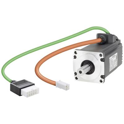 Moteur servo électrique avec deux câbles, vert et orange, connectés à un connecteur blanc.