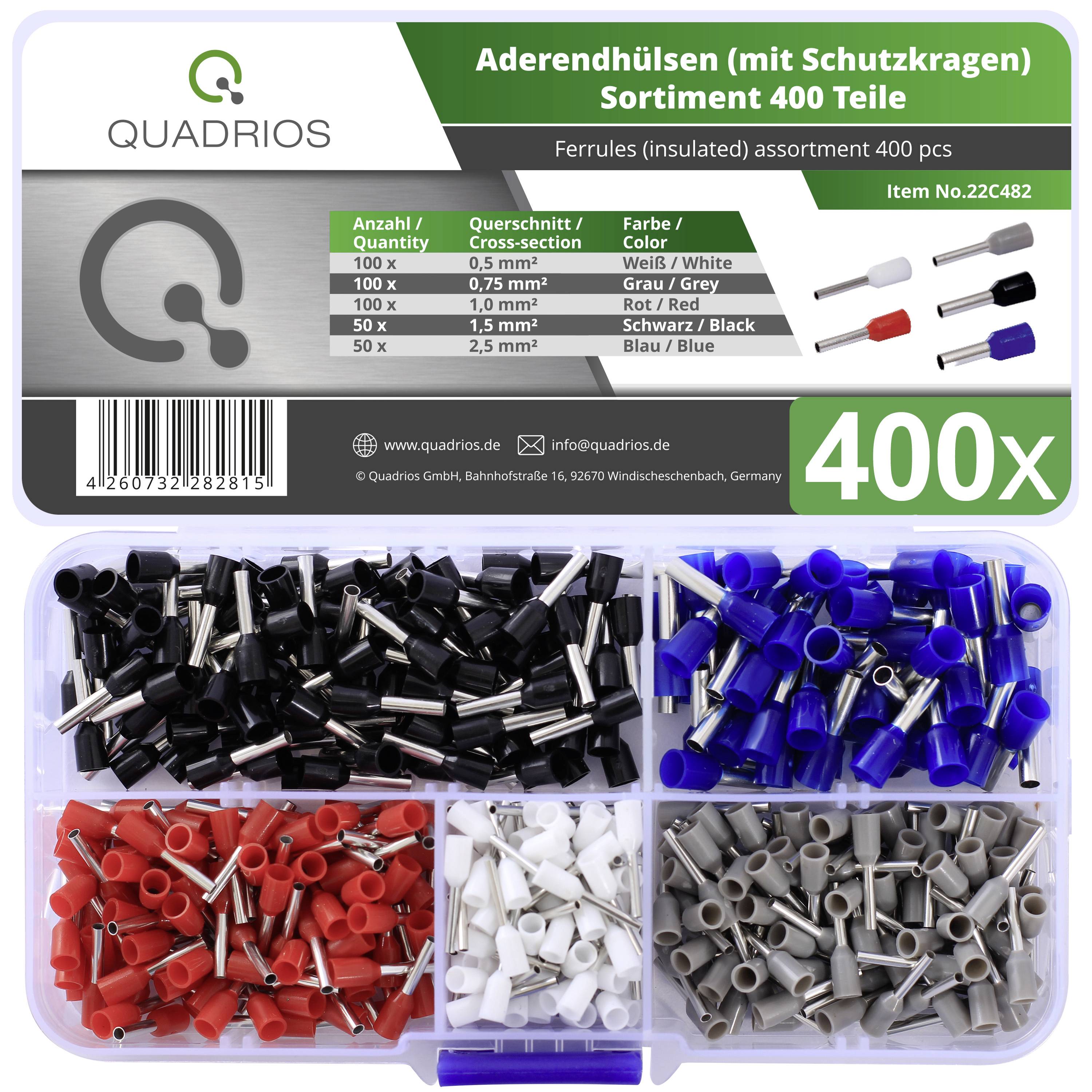 Quadrios 22C482 Assortiment d'embouts simples 0.5 mm², 0.75 mm², 1 mm², 2.5 mm² partiellement isolé 400 pc(s)