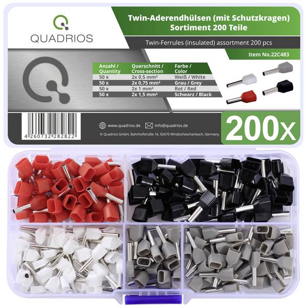 Quadrios 22C483 Assortiment d'embouts simples 0.5 mm², 0.75 mm², 1.0 mm², 1.5 mm² partiellement isolé  200 pc(s)