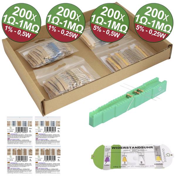 Quadrios 23P131 23P131 Assortiment de résistances métal/couche de carbone sortie axiale 800 pc(s)