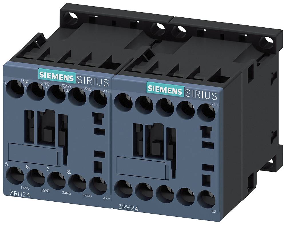 Deux contacteurs Siemens SIRIUS équipés de différentes bornes de connexion pour le contrôle de circuits électriques.