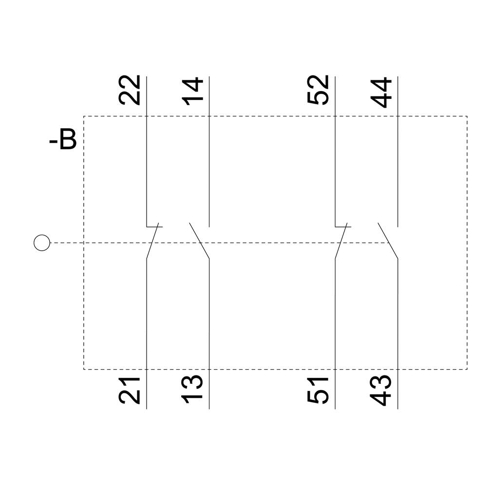 Un diagramme technique montre quatre lignes numérotées (21, 13, 51, 43) entre deux lignes verticales (-B), avec des numéros supplémentaires (22, 14, 52, 44) au-dessus des lignes.