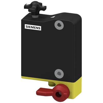 Un boîtier de sécurité Siemens noir avec un socle jaune et un dispositif rouge.