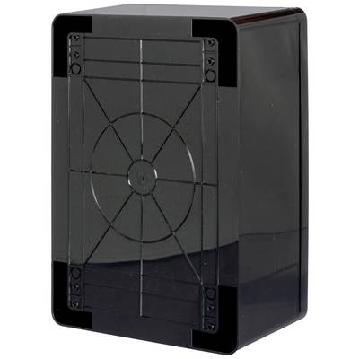 Couvercle rectangulaire noir en plastique avec motif circulaire et trous de vis, destiné à des applications techniques.