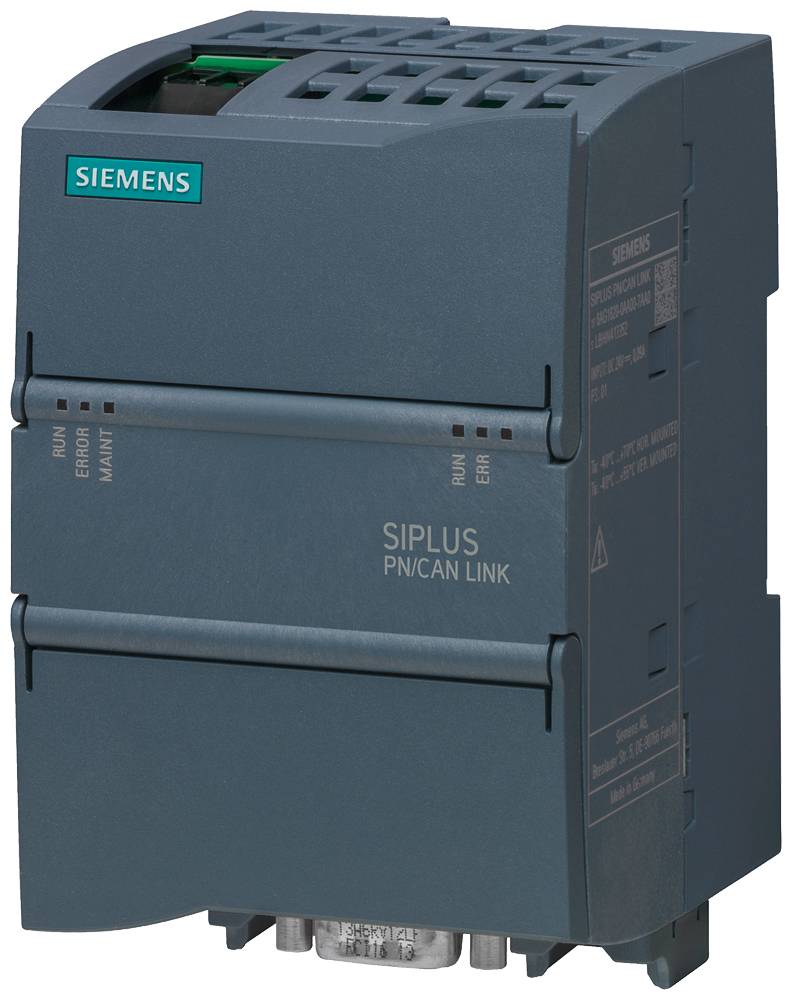 Appareil Siemens SIPLUS PN/CAN LINK de couleur grise, utilisé pour le couplage de réseaux et la communication industrielle.