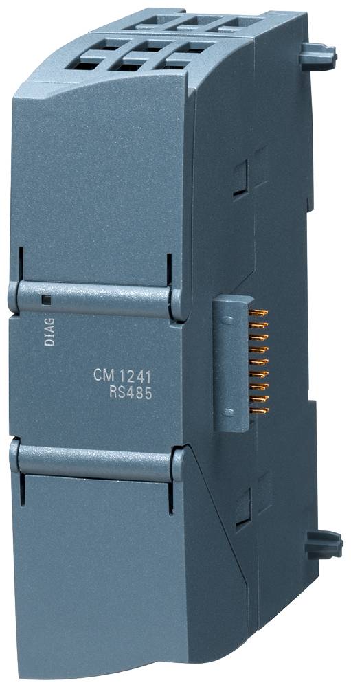 Un module électronique bleu rectangulaire portant l'inscription 'CM 1241 RS485', utilisé pour les connexions de communication industrielles.