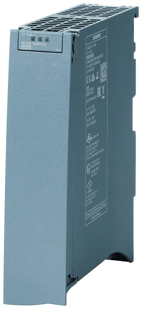 Un boîtier de commande électrique bleu avec plusieurs connexions et spécifications techniques sur le côté.