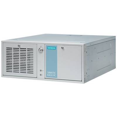 Un ordinateur industriel Siemens SIMATIC dans un boîtier métallique avec des fentes de ventilation et une vue frontale avec serrure, adapté aux applications industrielles.