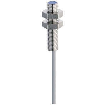 Un capteur cylindrique métallique fileté avec câble. Fréquemment utilisé dans des applications industrielles pour les mesures de position.