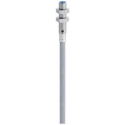 Capteur de lumière métallique cylindrique avec connexion par câble, adapté pour la mesure de distance ou la détection d'objets dans des applications industrielles.