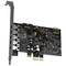 Une carte son PCIe de Creative Labs avec quatre ports audio et des composants électroniques, numéro de modèle SB1870.