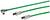 Câble Ethernet vert avec connecteur à angle droit et deux connecteurs métalliques, adapté aux applications industrielles.