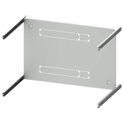 Plaque métallique avec des découpes symétriques, fixée sur quatre rails longs et étroits. Adaptée pour des travaux de montage.