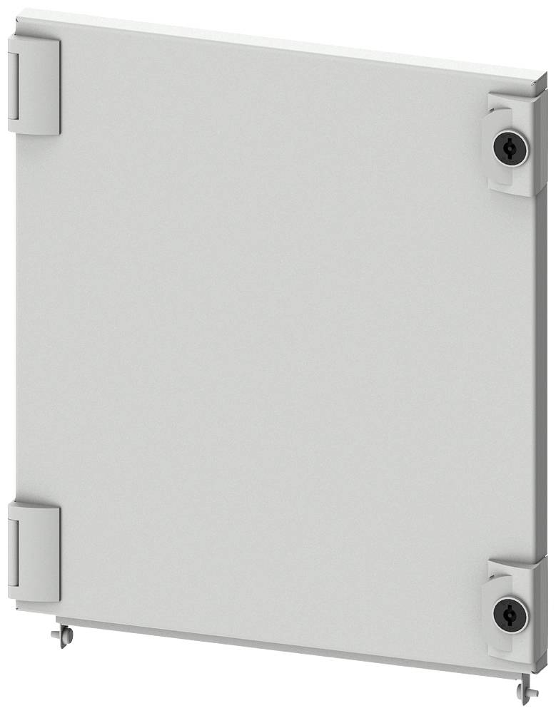 Un élément de panneau mural rectangulaire gris avec des éléments de fixation aux coins.