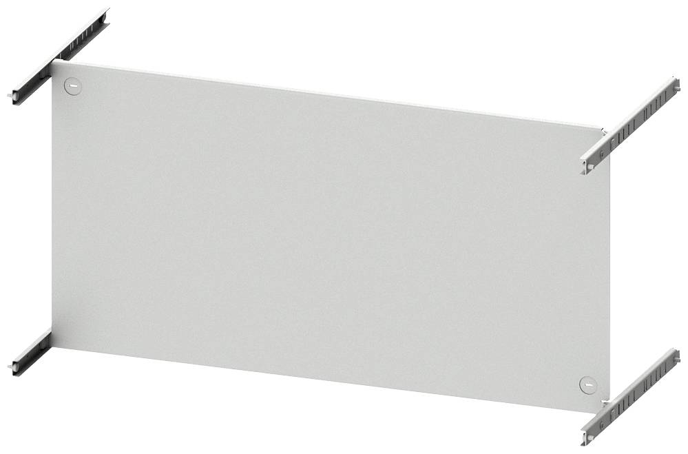 Panneau rectangulaire gris avec quatre fixations métalliques aux coins.